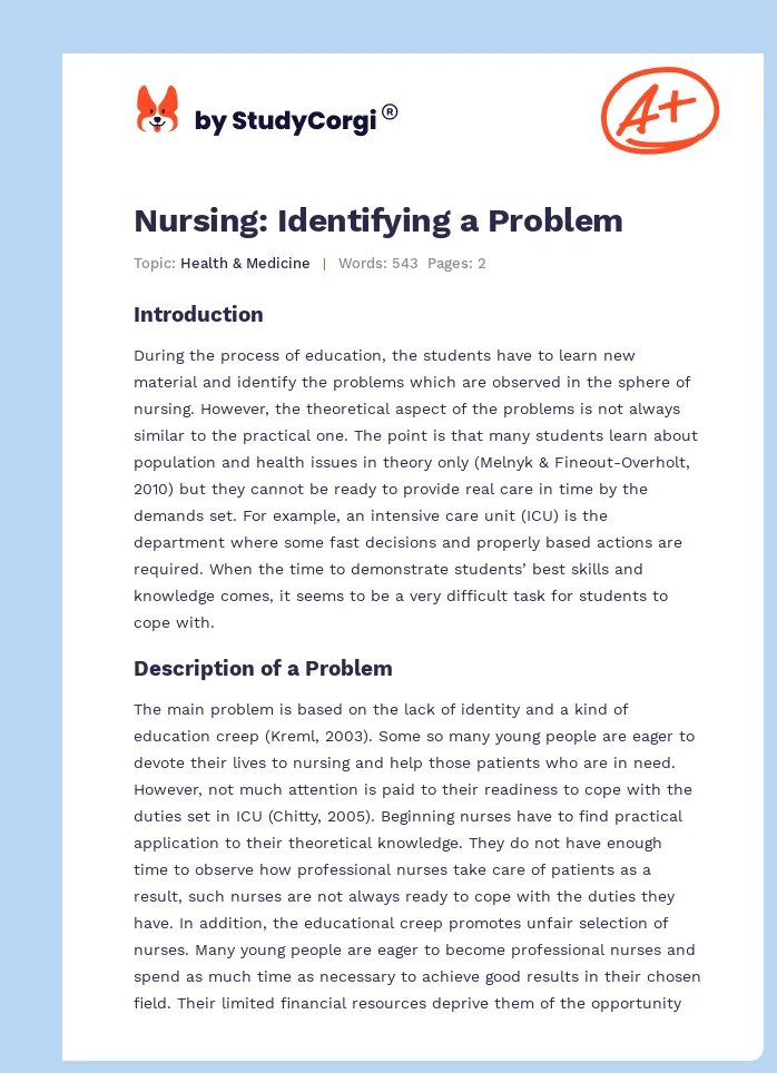 Nursing: Identifying a Problem. Page 1