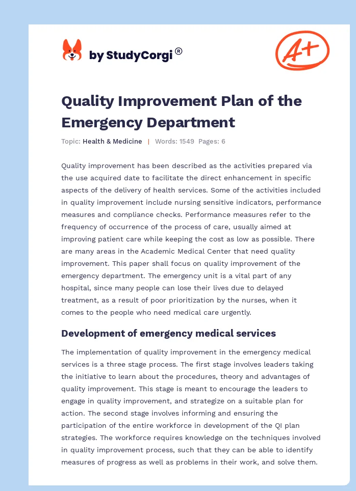 Quality Improvement Plan of the Emergency Department. Page 1