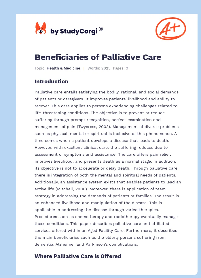 Beneficiaries of Palliative Care. Page 1