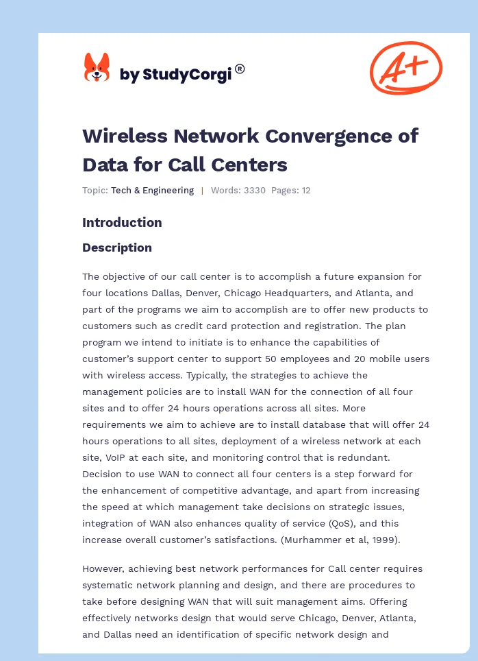 Wireless Network Convergence of Data for Call Centers. Page 1