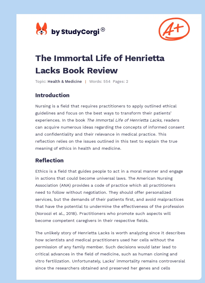 The Immortal Life of Henrietta Lacks Book Review. Page 1