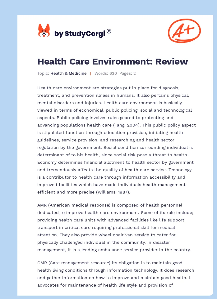 Health Care Environment: Review. Page 1