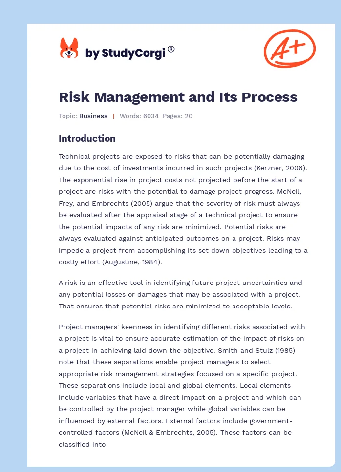 Risk Management and Its Process. Page 1