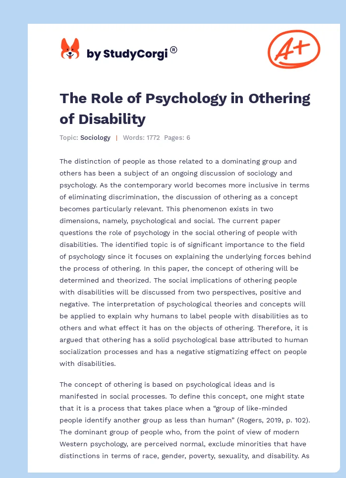 The Role of Psychology in Othering of Disability. Page 1