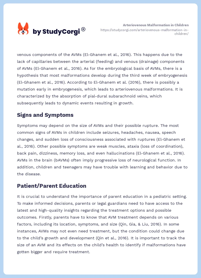 Arteriovenous Malformation in Children. Page 2