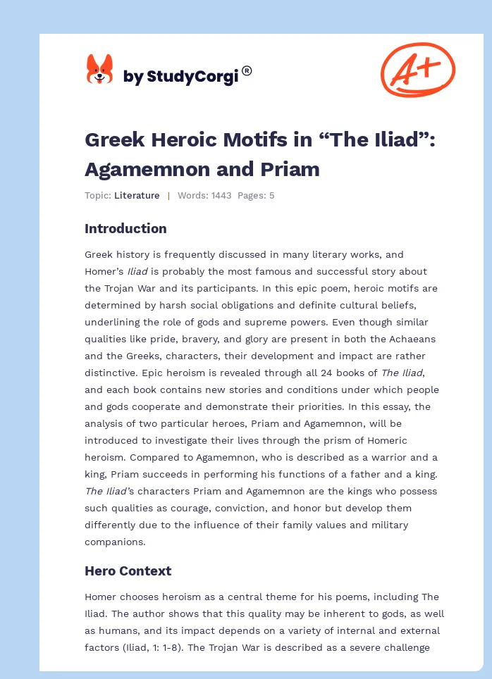 Greek Heroic Motifs in “The Iliad”: Agamemnon and Priam. Page 1