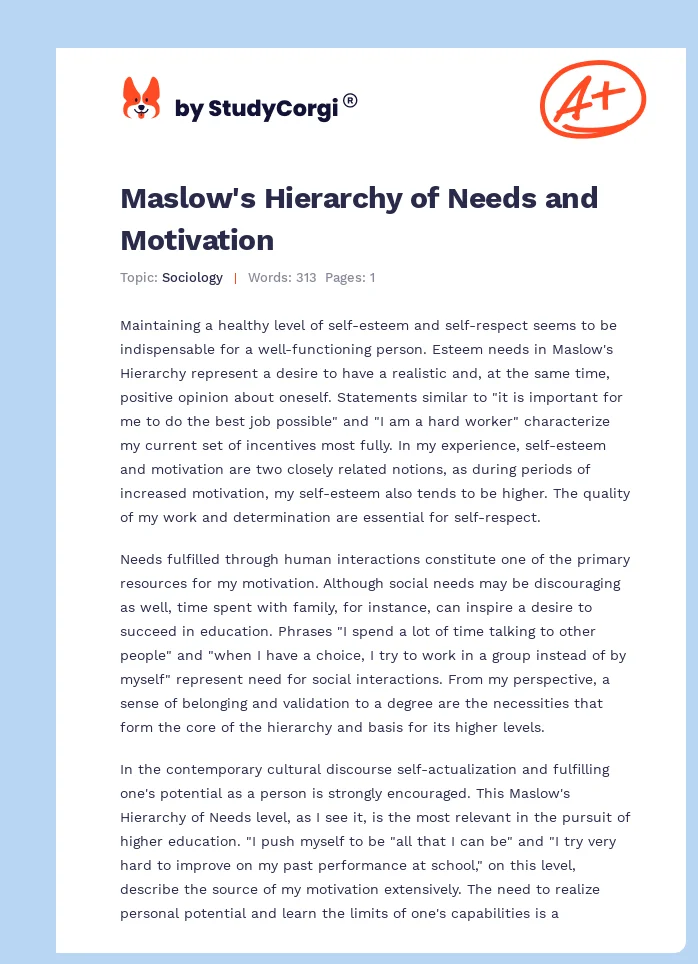 Maslow's Hierarchy of Needs and Motivation. Page 1