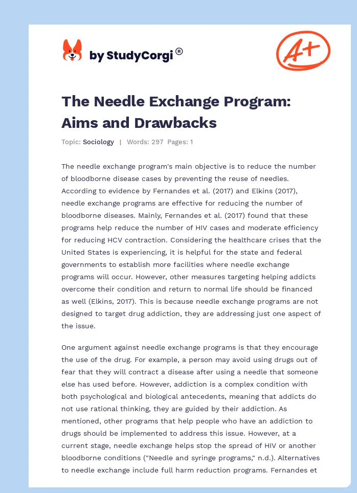 The Needle Exchange Program: Aims and Drawbacks. Page 1