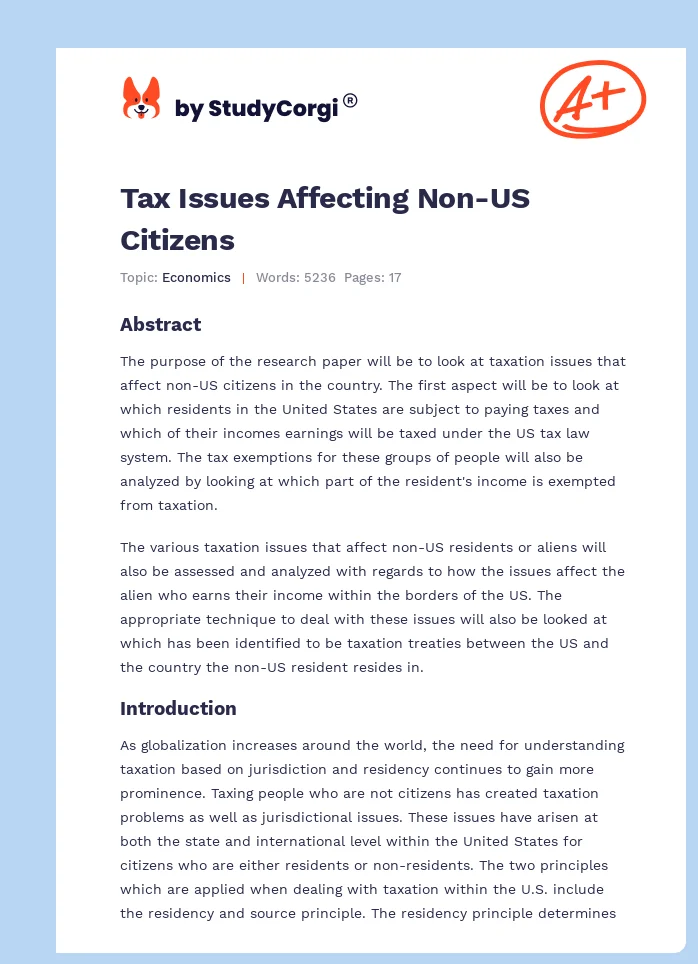 Tax Issues Affecting Non-US Citizens. Page 1