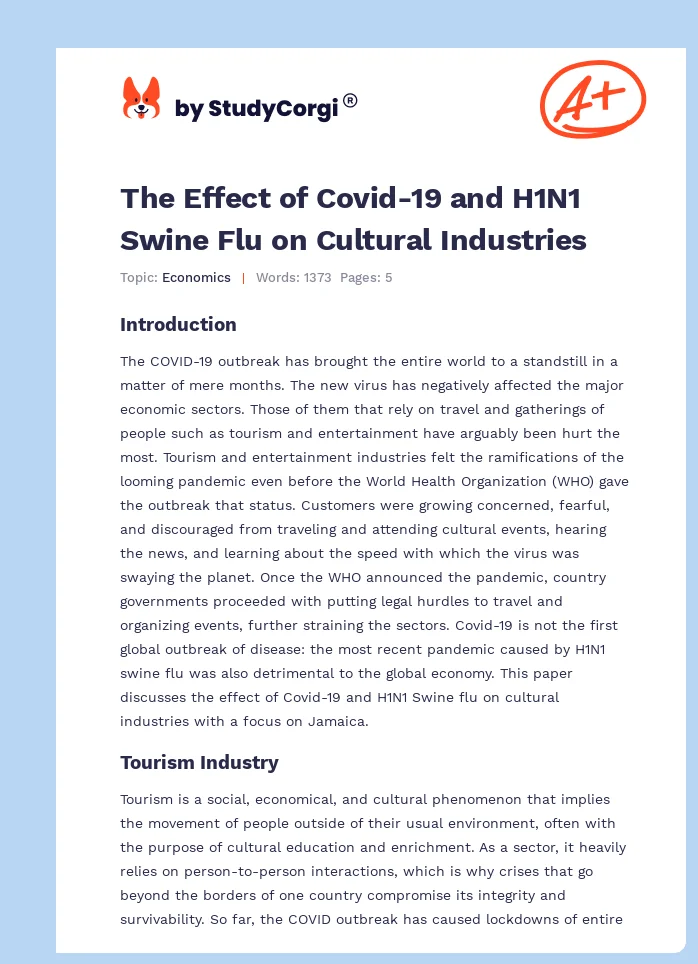 The Effect of Covid-19 and H1N1 Swine Flu on Cultural Industries. Page 1