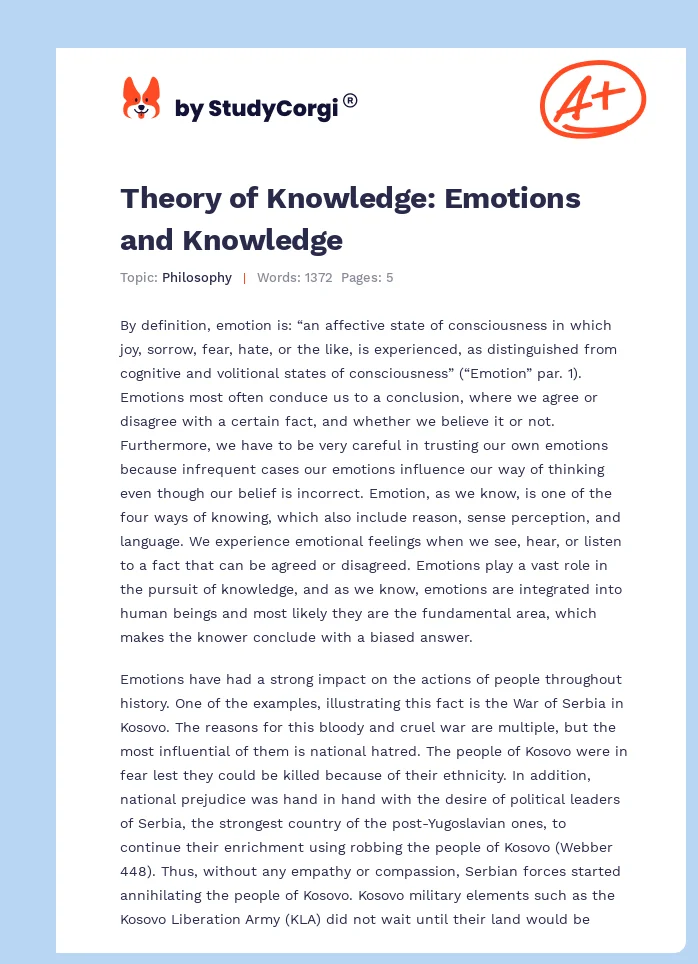 Theory of Knowledge: Emotions and Knowledge. Page 1