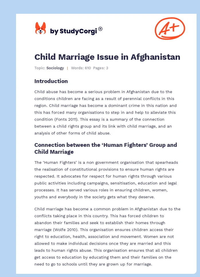 Child Marriage Issue in Afghanistan. Page 1