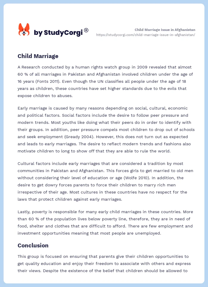 Child Marriage Issue in Afghanistan. Page 2