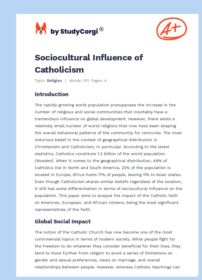 Sociocultural Influence of Catholicism. Page 1
