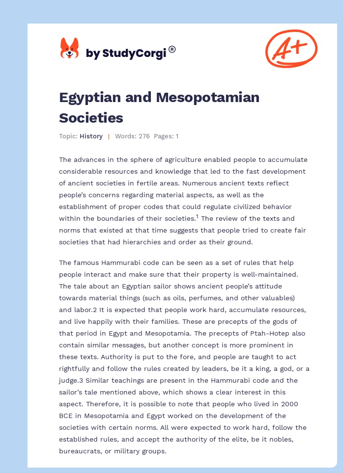 Egyptian and Mesopotamian Societies. Page 1
