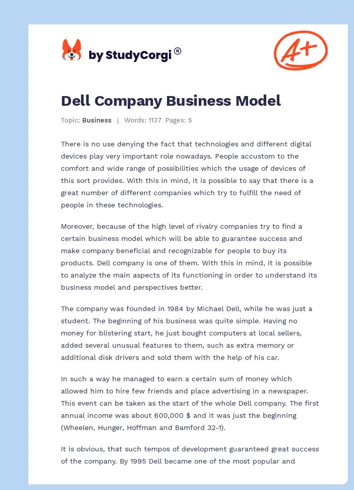 Dell Company Business Model. Page 1