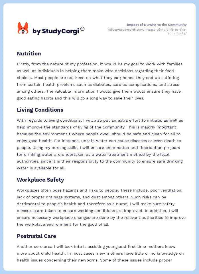 Impact of Nursing to the Community. Page 2