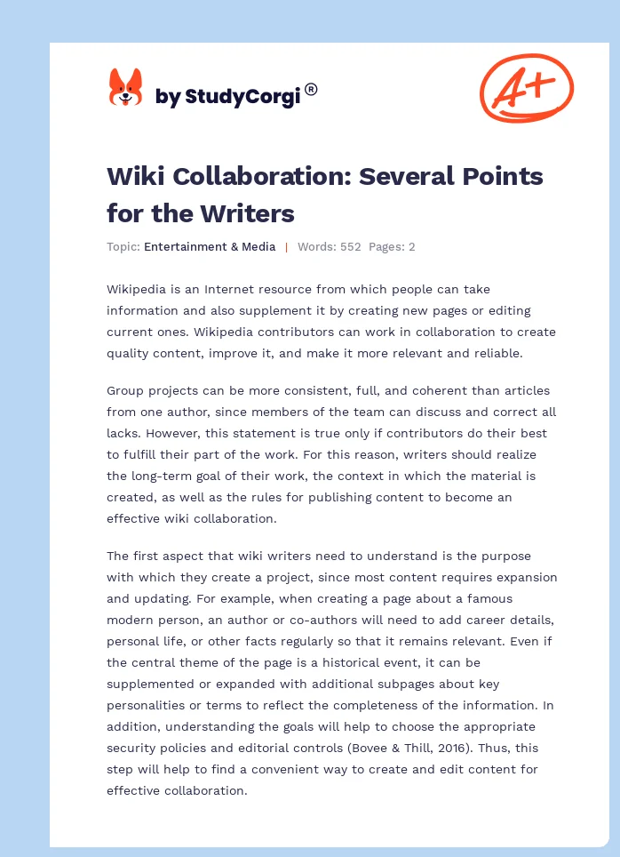 Wiki Collaboration: Several Points for the Writers. Page 1