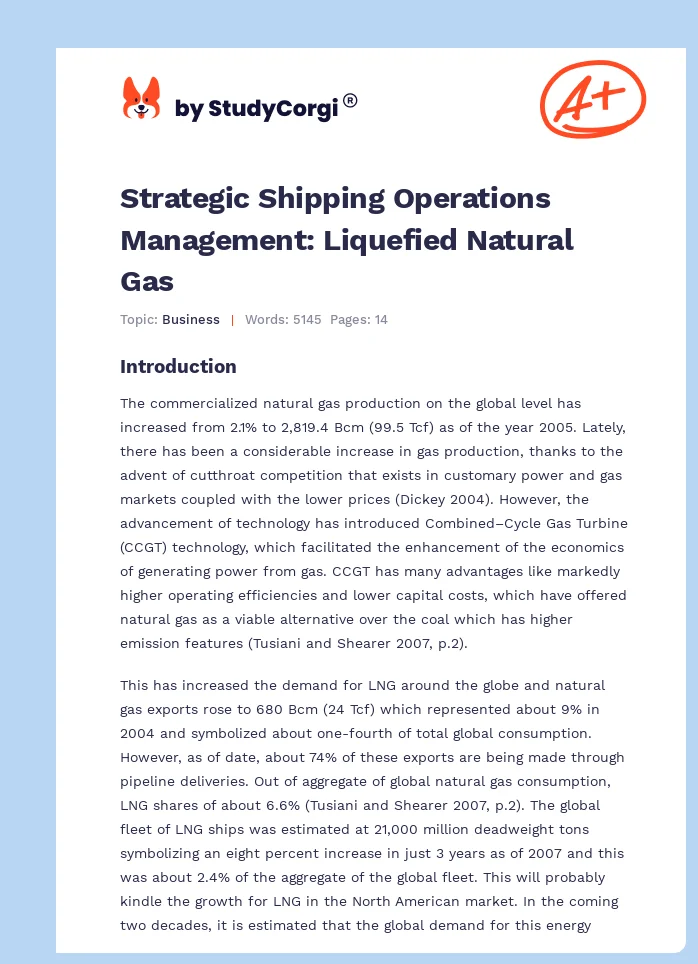 Strategic Shipping Operations Management: Liquefied Natural Gas. Page 1