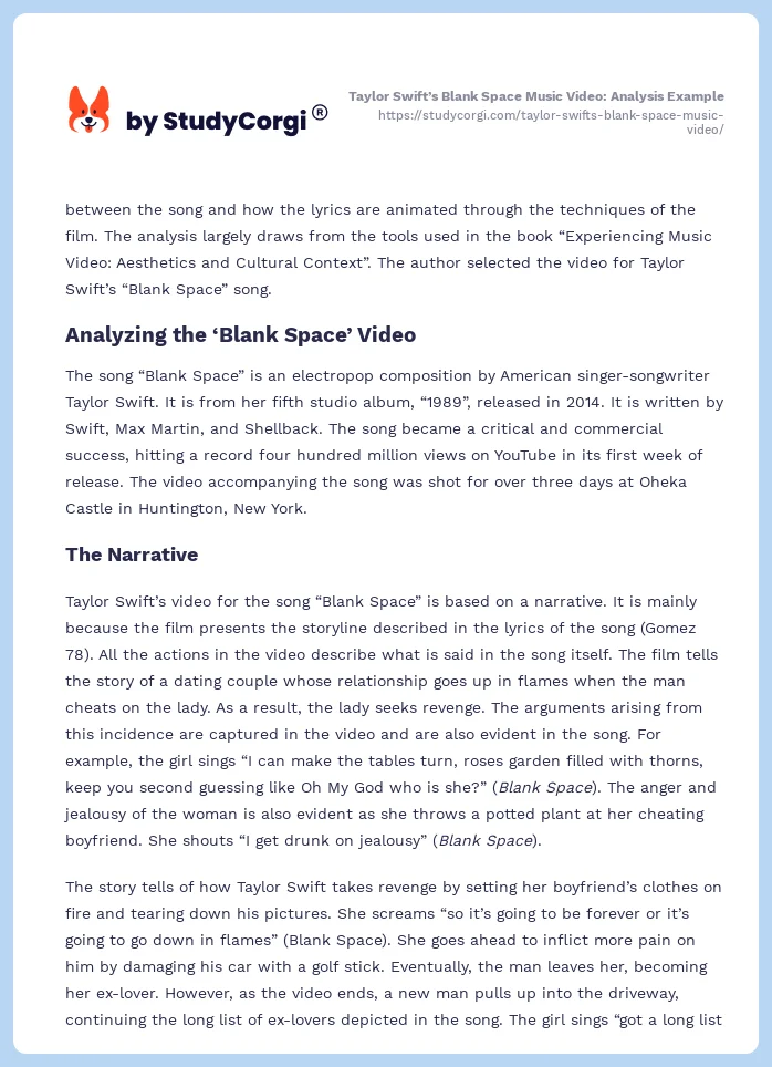 Taylor Swift’s Blank Space Music Video: Analysis Example. Page 2