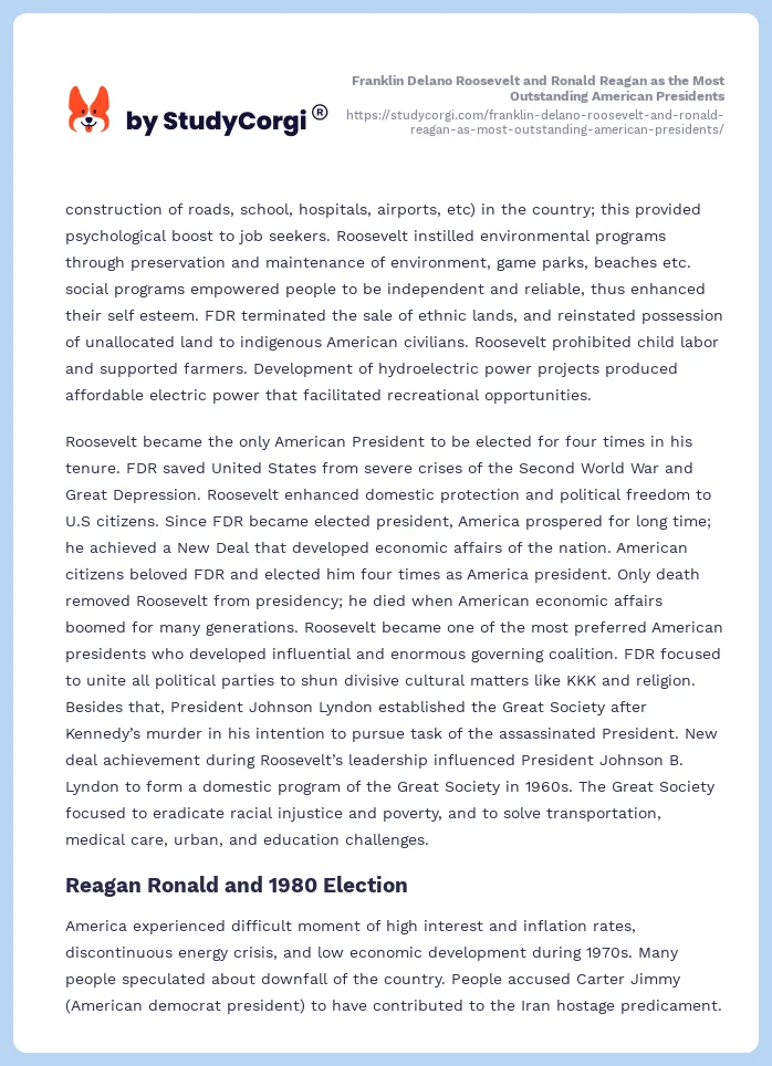 Franklin Delano Roosevelt and Ronald Reagan as the Most Outstanding American Presidents. Page 2