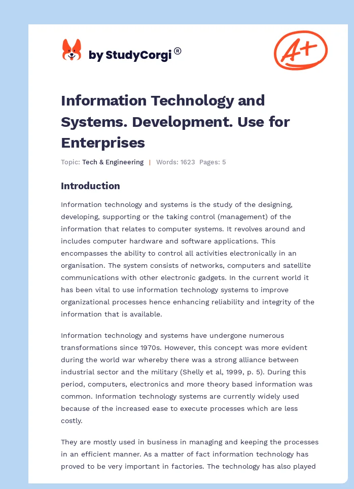 Information Technology and Systems. Development. Use for Enterprises. Page 1