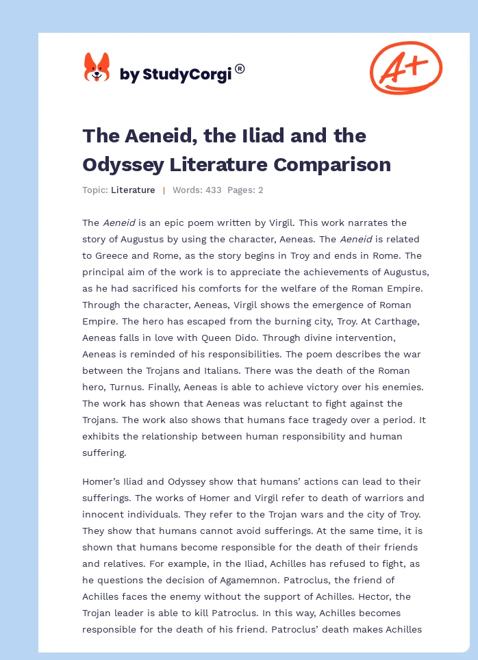 The Aeneid, the Iliad and the Odyssey Literature Comparison. Page 1