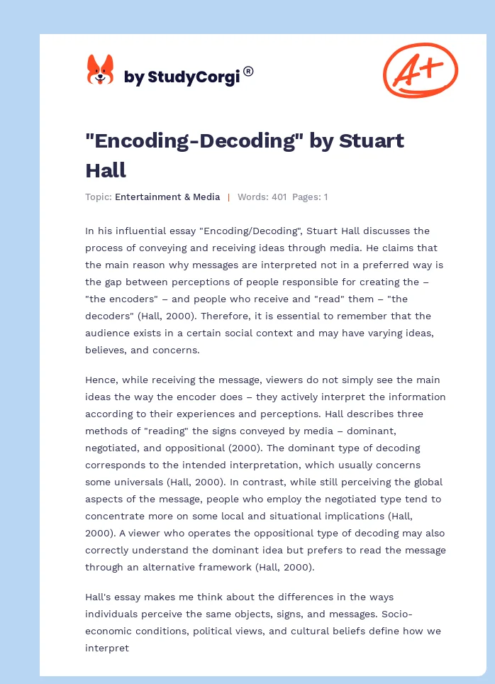 "Encoding-Decoding" by Stuart Hall. Page 1