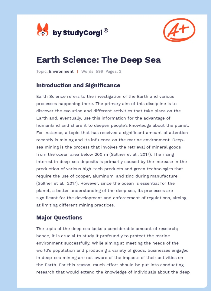 Earth Science: The Deep Sea. Page 1