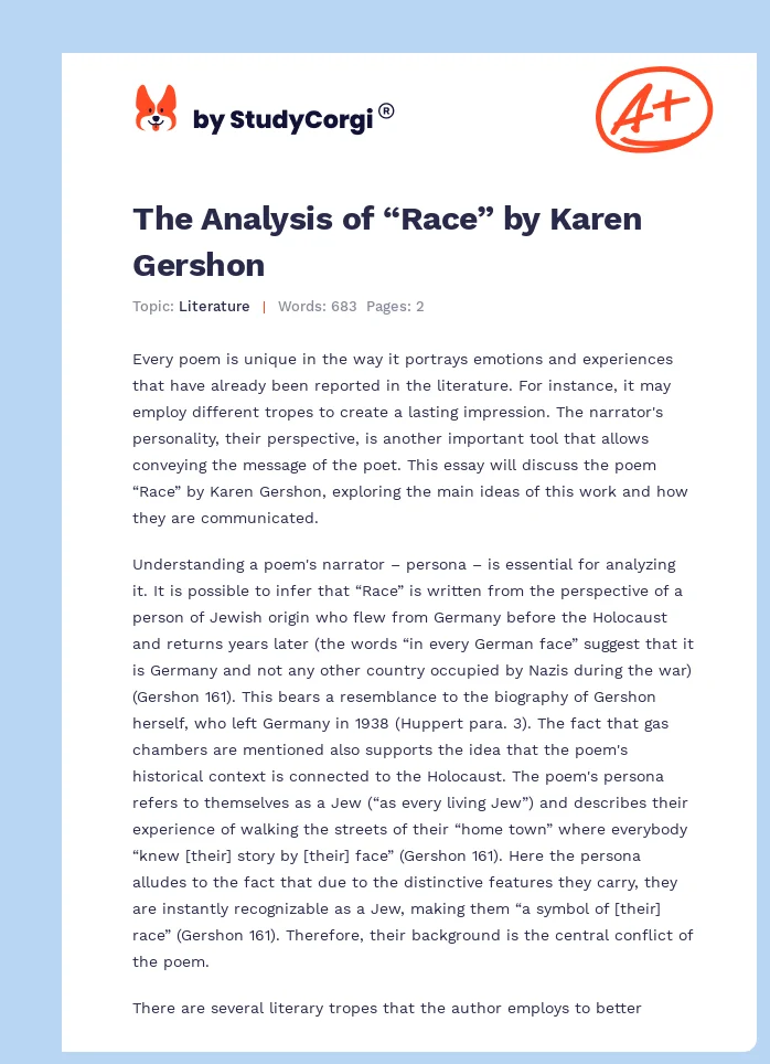 The Analysis of “Race” by Karen Gershon. Page 1