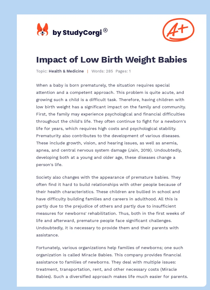 Impact of Low Birth Weight Babies. Page 1