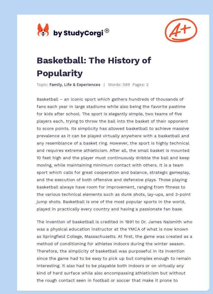 Basketball: The History of Popularity. Page 1
