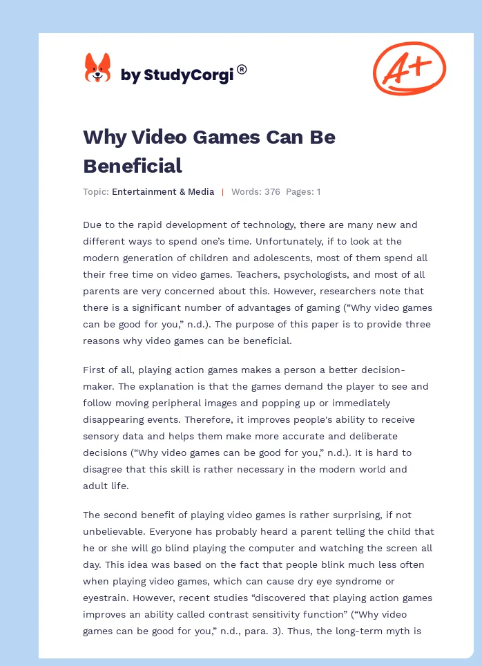 Why Video Games Can Be Beneficial. Page 1