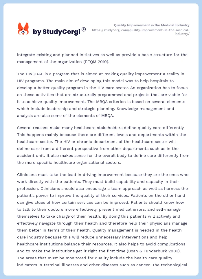 Quality Improvement in the Medical Industry. Page 2