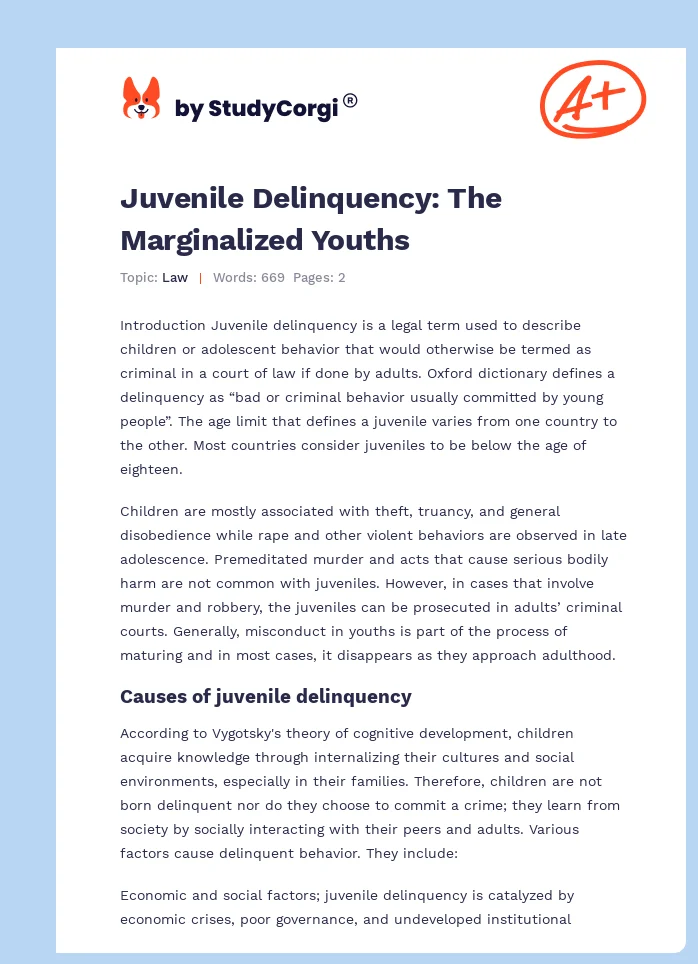 Juvenile Delinquency: The Marginalized Youths. Page 1