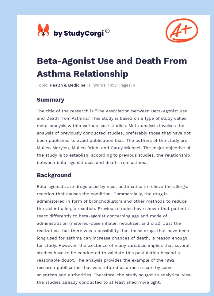 Beta-Agonist Use and Death From Asthma Relationship. Page 1