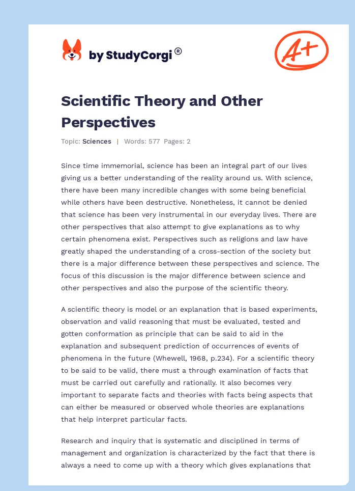 Scientific Theory and Other Perspectives. Page 1