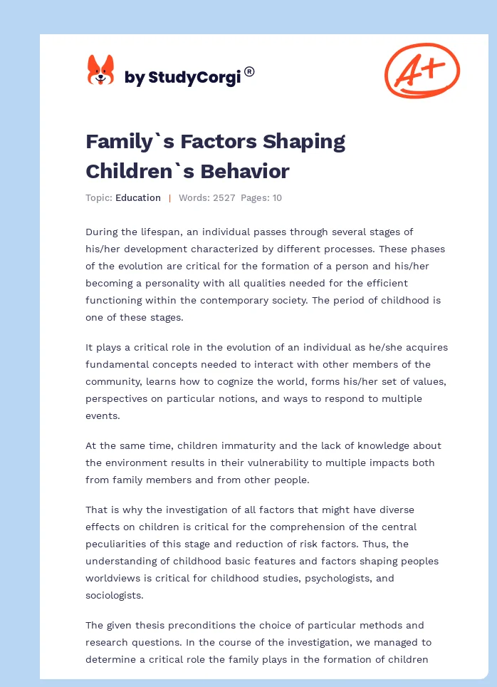 Family`s Factors Shaping Children`s Behavior. Page 1
