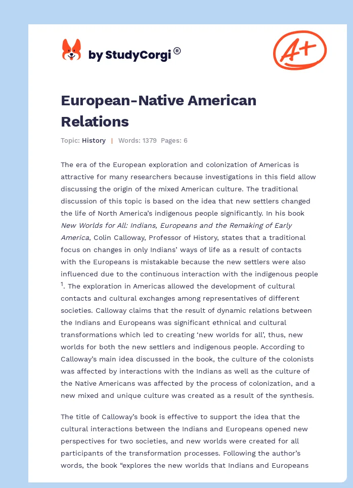 native american and european relations essay