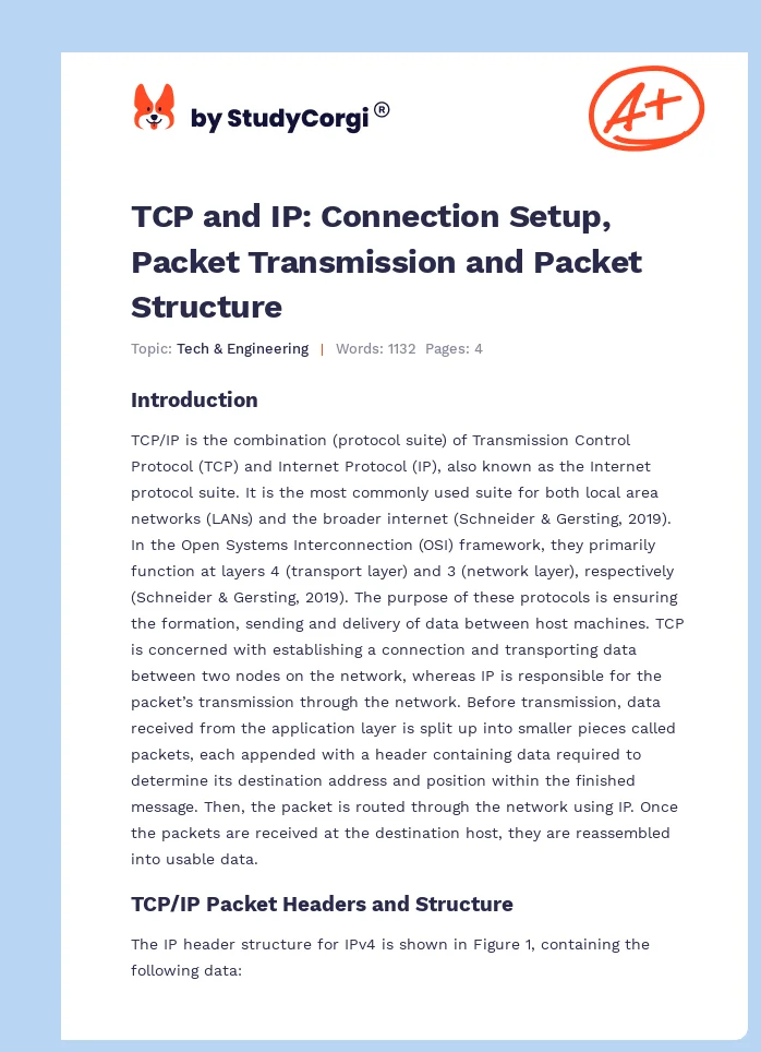 TCP and IP: Connection Setup, Packet Transmission and Packet Structure. Page 1