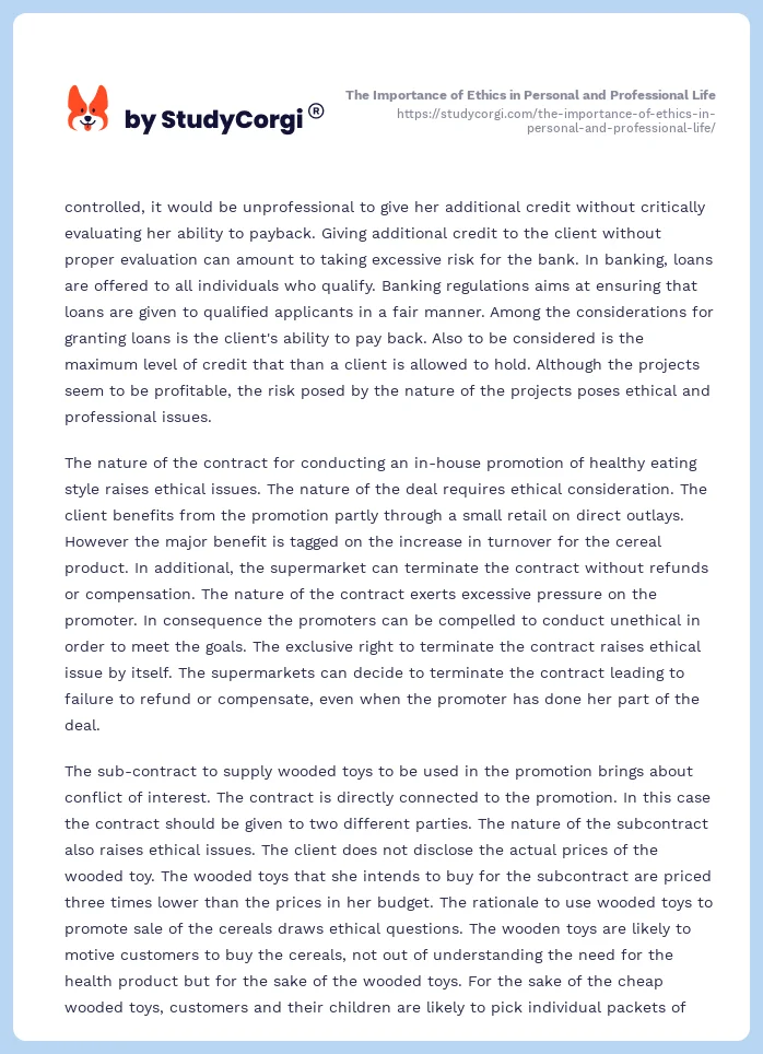 The Importance of Ethics in Personal and Professional Life. Page 2