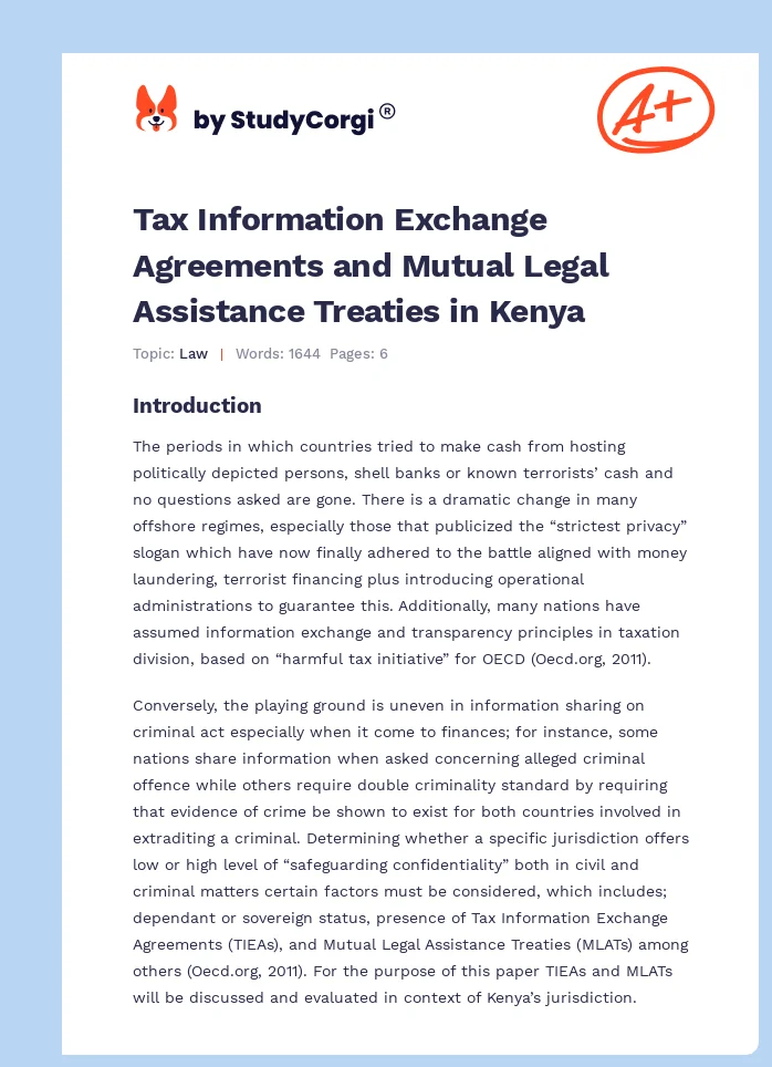 Tax Information Exchange Agreements and Mutual Legal Assistance Treaties in Kenya. Page 1