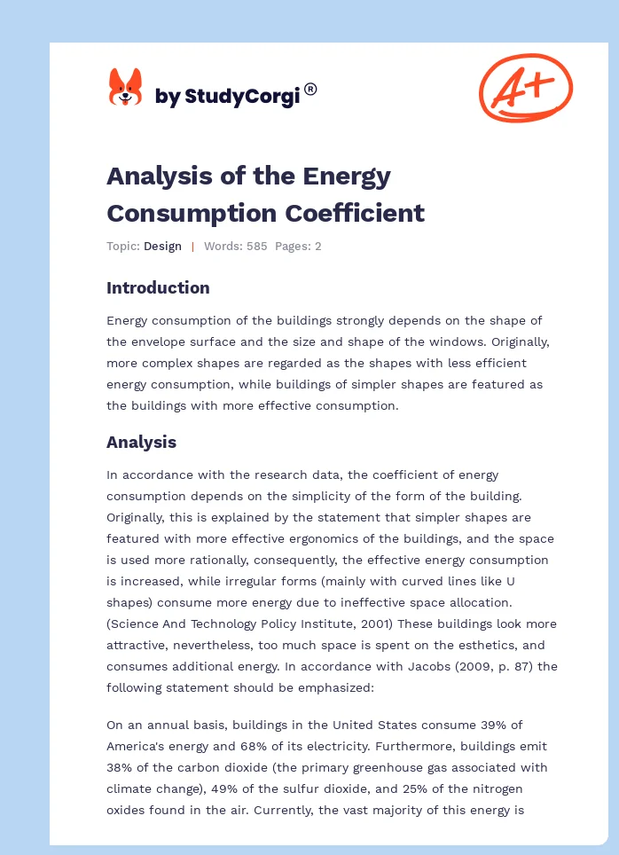 Analysis of the Energy Consumption Coefficient. Page 1