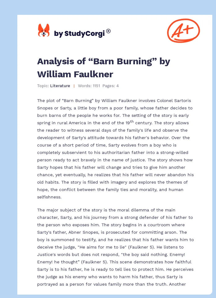Analysis of “Barn Burning” by William Faulkner. Page 1
