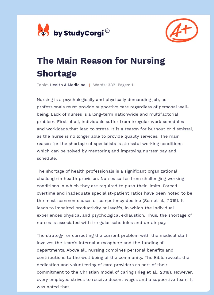 The Main Reason for Nursing Shortage. Page 1