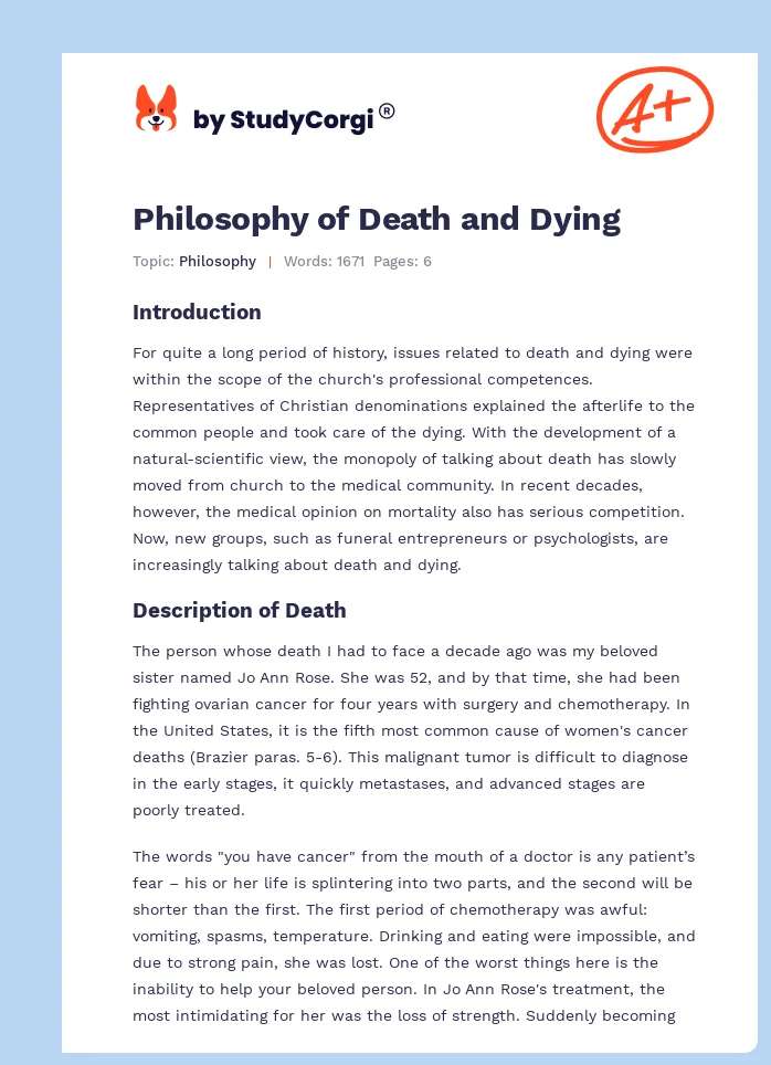 Philosophy of Death and Dying. Page 1