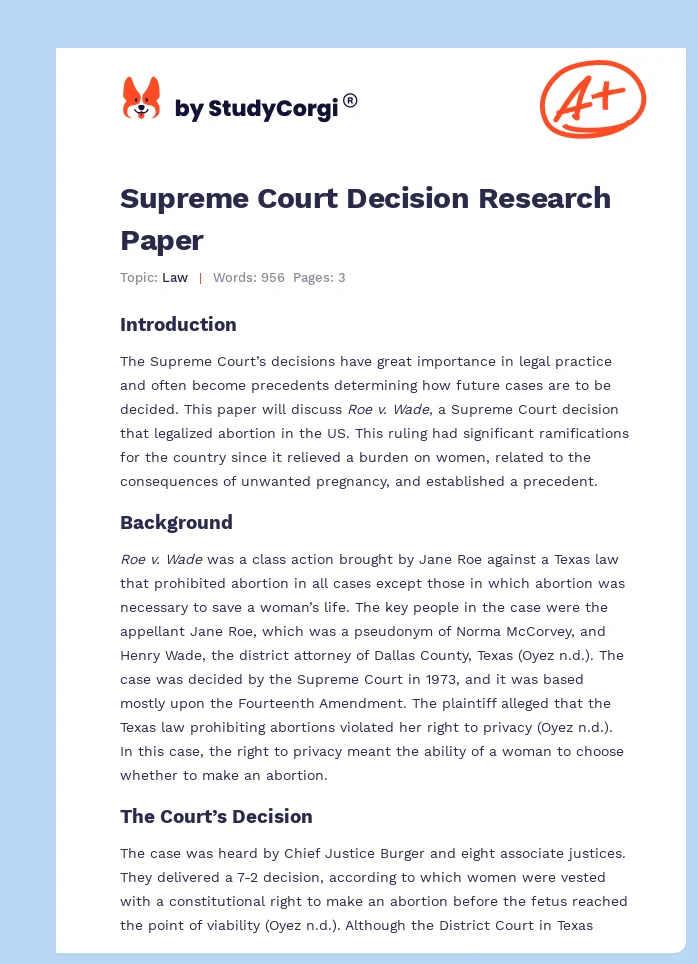 Supreme Court Decision Research Paper. Page 1