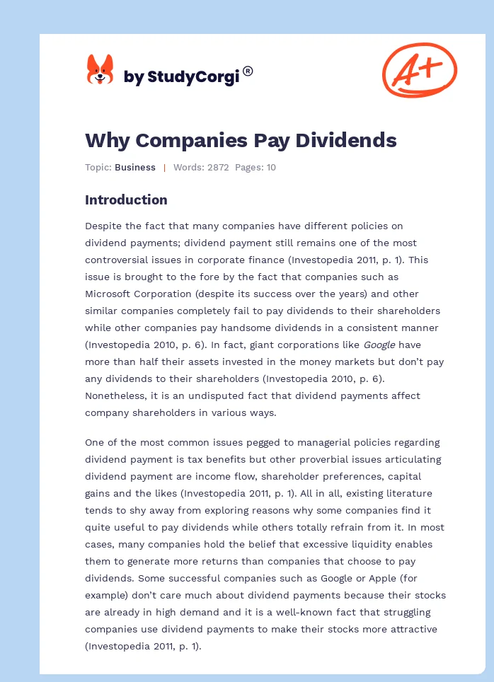 Why Companies Pay Dividends. Page 1
