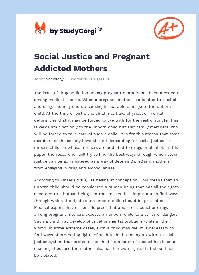 Social Justice and Pregnant Addicted Mothers. Page 1