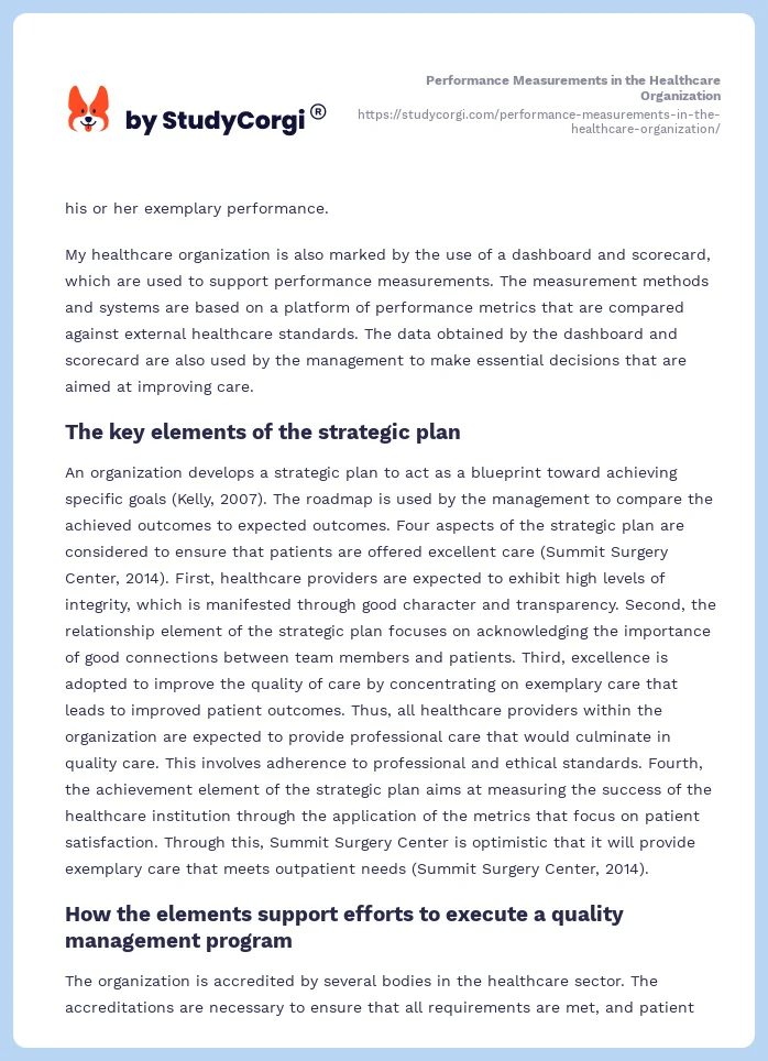 Performance Measurements in the Healthcare Organization. Page 2